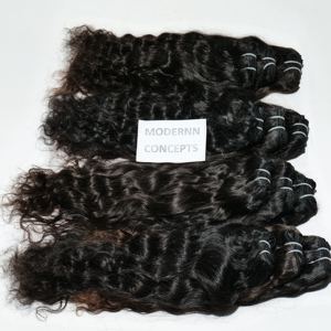 100% sin procesar, cutícula virgen India alineada, paquetes negros naturales, extensiones de cabello humano de templo súper ondulado de onda profunda suelta - Product Image 2