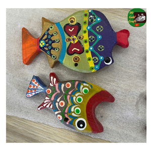 Figurine de poisson en bois peinte Art folklorique nautique rustique à collectionner, Figurine de poisson en bois sculpté à la main Folk peint à vendre - Product Image 4