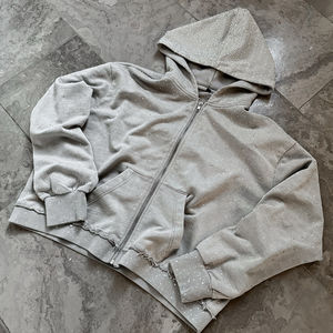 Sweat-shirt à capuche pour homme avec logo personnalisé, délavé, 100% coton, lourd, délavé à l'acide, effet usé, avec strass - Product Image 4