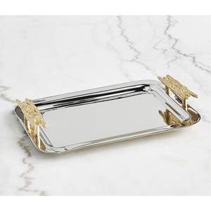 Bandeja de Servicio Plateada Pulida Tipo Espejo, Bandeja de Metal Rectangular Resistente con Asas Ergonómicas para Mesa de Comedor y Café - Product Image 6