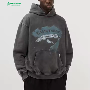 Qualité supérieure Vintage lavé à l'acide 450GSM 100% coton polaire sweats à capuche et sweats pierre lavé goutte-épaule sweats à capuche hiver - Product Image 5