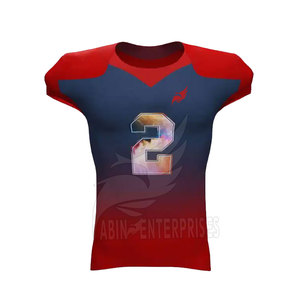 Maillot de football américain personnalisé pour homme, sublimé, avec numéro 2 rouge et bleu marine, coupe ajustée, manches courtes, faible MOQ - Product Image 2