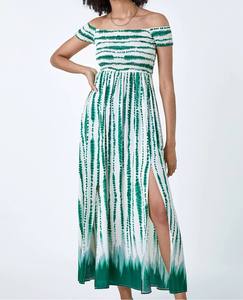 Summer Vibes Rayon Tie-Dye Women Wear Off the Shoulder, Vestido de pierna alta para fiesta, Ocasión de verano Wear Beach, Resort Wear Dress - Product Image 1