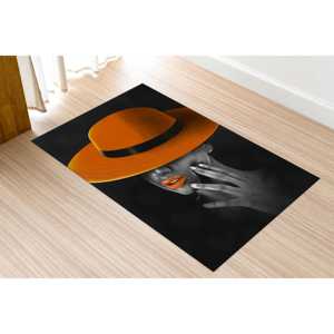 Tapis d'art moderne pour femme, tapis imprimé numérique noir et orange, tapis fin non tissé - Product Image 1