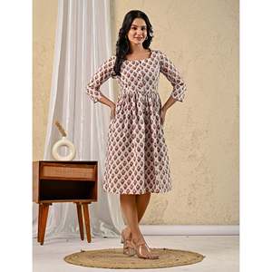 Vestido Largo Casual de Algodón Estampado a Mano con Cuello Cuadrado, Cintura Natural, Botones Delanteros, Transpirable, Tallas Grandes hasta 5XL, Color Blanco y Rosa, ODM - Product Image 6