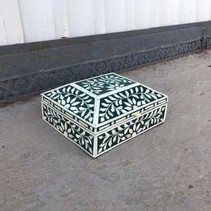 Caja de almacenamiento de madera exquisita hecha a mano con incrustaciones de hueso organizador de lujo para accesorios de joyería uso doméstico - Product Image 1