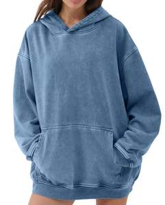 Sweat à capuche en jean délavé à l'acide unisexe surdimensionné Vintage Denim Hoodies Heavyweight Distress Washed Sweatshirt pour couple 2025 - Product Image 4