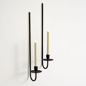 Nouvellement Design luxe noir grand ensemble de 2 bougeoirs support fer noir pour mariage hôtel maison bougeoirs muraux - Product Image 5