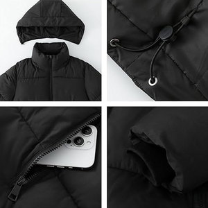 Chaqueta Corta Acolchada para Mujer, Abrigo Cálido de Invierno con Capucha Desmontable, Bolsillos con Cremallera, Prenda Exterior Acolchada Corta para Damas - Product Image 5