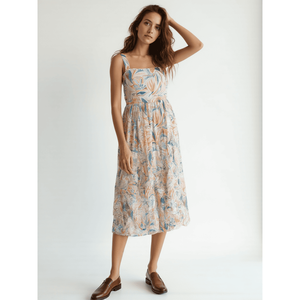 Vestido Midi Floral de Algodón y Yute para Mujer, Estilo Boho Casual y Elegante, Decoración con Recortes, Cintura Elástica, Talla XS-XL - Product Image 1
