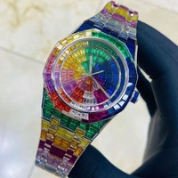 Montre analogique de luxe sportive avec cadran doré et moissanite couleur arc-en-ciel, élégante et audacieuse, édition limitée pour les soirées et la mode
