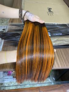 Extensiones de cabello de trama Piano Orange Mix Brown Color Bone Straight 12A Grade Raw Vietnamese Hair Weave Bundles - Product Image 3