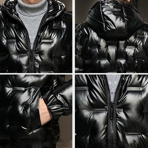 Abrigo grueso informal para hombre Parka de moda con capucha Largo a prueba de viento Amarillo Brillante Outwear - Product Image 4