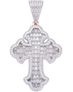 Lab Diamond Gothic Tupac Cross <b>Pendant</b> Round Brilliant Cut 14K <b>Rose</b> <b>Gold</b> Plated GIA Certified Classic Unisex Gift - Product Image 4