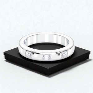 0.24 Carat E-F/VVS-VS Moissanite Emerald Cut Diamond 3 Stone Bague de mariage en argent sterling pour femme - Product Image 3