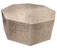 Table basse hexagonale moderne de style marocain en bois incrusté, marron et blanc, motif floral, mobilier de maison, prix de gros usine