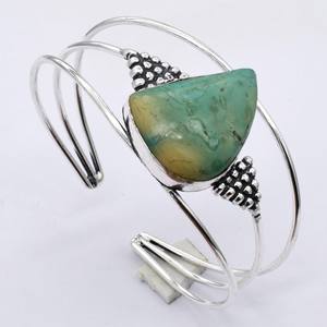 Chrysoprase Brass Bangle Adjustable Handmade Original Gemstone Jewelry Vintage Design Anniversary - Product Image 3