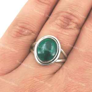 925 Sterling Silver Malachite <b>Ring</b> Natural Green Gemstone Handmade Oval <b>Statement</b> Promise Jewelry for April Birthstone Gift - Product Image 1