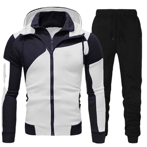 Ensemble de survêtements pour hommes-Printemps-Automne-Sweat à capuche à manches longues-Pantalon de jogging avec fermeture à glissière-Survêtement de fitness patchwork - Product Image 1