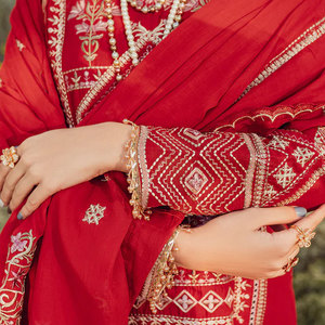 Vestidos con estampado de césped para mujer, trajes de 3 piezas de diseñador a la moda, de Color rojo, estilo pakistaní e indio - Product Image 6