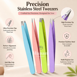 Juego de Pinzas para Cejas Coloridas de Acero Inoxidable, Puntas Inclinadas y Anguladas, Herramienta de Belleza para Depilación de Precisión, Kit Multicolor - Product Image 5