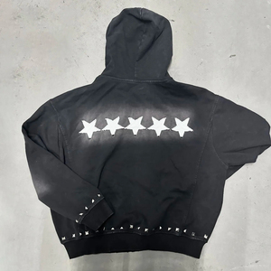 เสื้อฮู้ดดี้สีดำซิปหน้า ลุคซันเฟด ทรงครอป แต่งขาด ปักลาย  แบบเรียบๆ  สำหรับผู้ชาย - Product Image 3