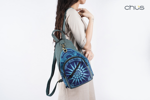 Customized Logo Eco-Friendly Unisex Fashion <b>Backpack</b> T02 With Hand-printed Beeswax Brocade Hoa Binh and Thai Binh Linen Material - Product Image 3