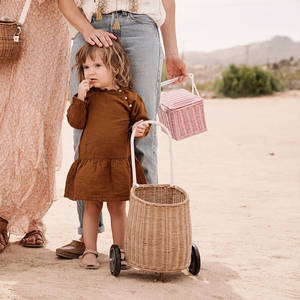 Wholesale <b>Kids</b> Rattan Luggy Basket <b>Trolley</b> <b>Bag</b> Handmade Basket <b>Trolleys</b> Wholesale Baskets with Wheels - Product Image 4