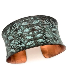 2026 December High Handmade textured brass cuff Original Patina Cuff Vintage Oxidized <b>COPPER</b> LEAF Cuff for Women Made - Product Image 2