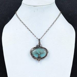 Collar con colgante Vintage hecho a mano de diseñador, único amante de la naturaleza del mar Natural, amazonita, árbol de la vida, envoltura de alambre de cobre, varios tamaños - Product Image 2