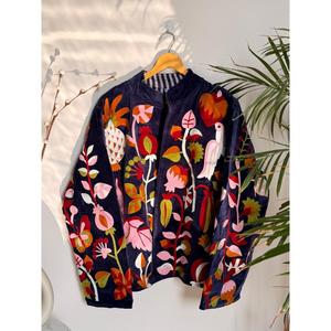 Veste réversible en velours inspirée de l'automne et du printemps, patchwork japonais, satin floral, lin, cuir, polyester/coton, taille XL, vêtement d'extérieur - Product Image 2
