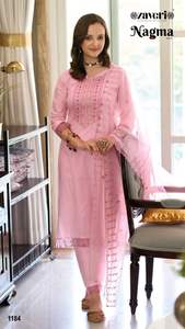 Sexy Party Wear Nuevo 2023 Diseñador Diwali Colección Pure Cotton Kurti Pant Con Dupatta Con Bordado Trabajo Proveedor Mundial - Product Image 2