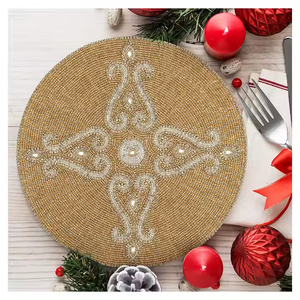 แผ่นรองจานลูกปัดแบบพรีเมี่ยมทรงกลมขนาด13x13แผ่นรองจานปักลายดอกทานตะวันและลูกปัดสีเหลืองน้ำตาลมีจำหน่ายในราคาที่ดีที่สุด - Product Image 3