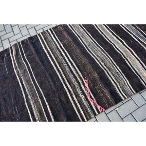 Tapis Kilim Turc Patchwork 4x8,4 pieds en Laine Noire Écologique avec Dos en Latex – Décoration Vintage pour la Maison - Product Image 5