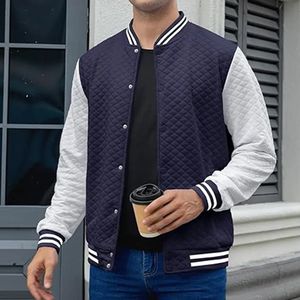 Chaqueta de bombardero cortavientos de diseño personalizado de alta calidad para hombre, tela de lona con parches de chenilla bordados, estilo callejero - Product Image 2