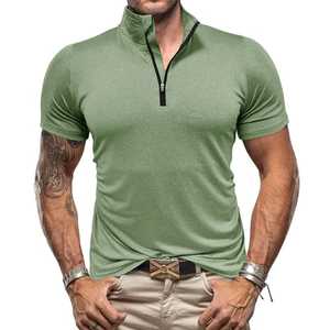 Men's 100% Cotton Short Sleeve Half <b>Zip</b> T-<b>Shirt</b> Solid Pattern for Polo in Different Colors Plus Size Option - Product Image 1