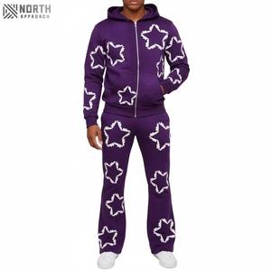 Survêtement personnalisé de haute qualité Jogger pantalon évasé et survêtement à capuche zippé pour hommes lavé à l'acide soleil délavé ensemble de jogging deux pièces - Product Image 1