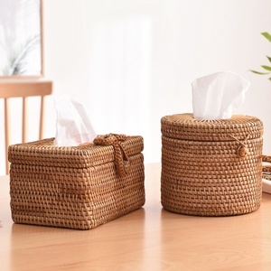 Nueva caja de pañuelos de lino de ratán de mimbre única, tapas, servilletero de bambú, accesorios de mesa florales para cocina directa de Vietnam - Product Image 2