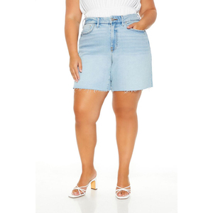 Short à empiècements de coupe régulière en denim et coton pour femmes, grande taille, short décontracté à taille haute, tissu de décoration de poche, OEM - Product Image 2