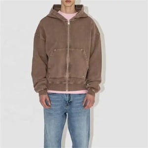 Sudadera con capucha de lavado ácido para hombre de alta calidad 100% algodón cuero logotipo personalizado impresión transpirable secado rápido térmico - Product Image 3