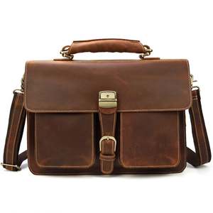 Fournisseurs de dropshipping, vente en gros, sac messager de luxe en cuir de vache pour ordinateur portable 14 pouces, sacoche vintage, sac à main unisexe - Product Image 1
