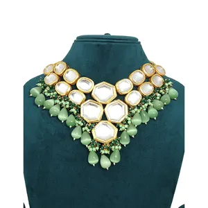 Conjunto de Collar Meenakari Verde Menta con Baño de Oro de 24K, Joyería Fina de Cobre para Boda o Regalo - Product Image 2