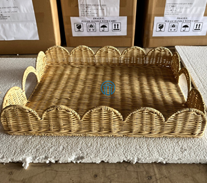 ถาดหวายสานเป็นลอนสำหรับตกแต่ง, ถาดหวาย2026ร้อนถาดโชว์ขอบหยักตกแต่งกาแฟ - Product Image 3