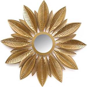 Miroir mural en métal à cadre design feuilles pour la décoration de couloir d'hôtel de salon à domicile miroir mural suspendu en cuivre martelé - Product Image 6