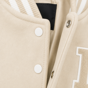 Veste de sport SINEWY pour homme, beige, style varsity, manches en coton, logo NY, boutons pression, streetwear d'automne, écologique, coupe-vent - Product Image 5