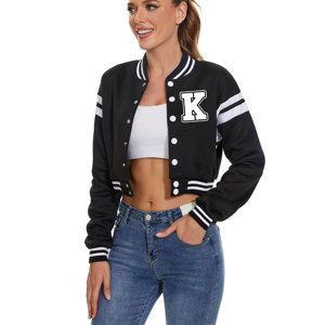 Vente chaude veste de Baseball pour femmes Vintage haut court lettre imprimer collège Letterman manteau Bomber vestes - Product Image 6