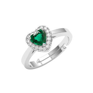 NOVAMART Fine Men's Romantic 925 Sterling Silver Grethe Green Heart Solitaire <b>Ring</b> <b>Size</b> <b>Adjustable</b> Rhodium Plating Platinum Main - Product Image 1