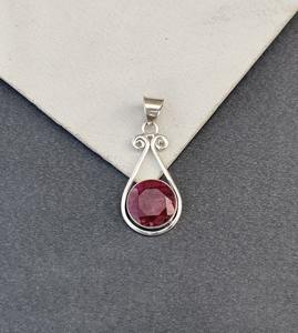 Tendance 925 argent Sterling rubis pierres précieuses Solitaire pendentif bijoux à la main plaqué or Rose lunette ensemble Boho Style femmes - Product Image 3