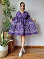 Robe Kaftan en coton imprimé ethnique sur mesure-Style court col en V avec cordon de serrage à la taille adapté aux clients de la boutique et au revendeur