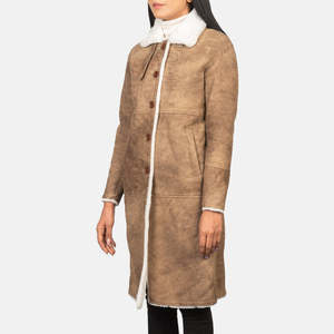 Manteau parka réversible en peau de mouton tissée marron pour femme, imperméable, design imprimé décontracté, tailles XS-XL - Product Image 1